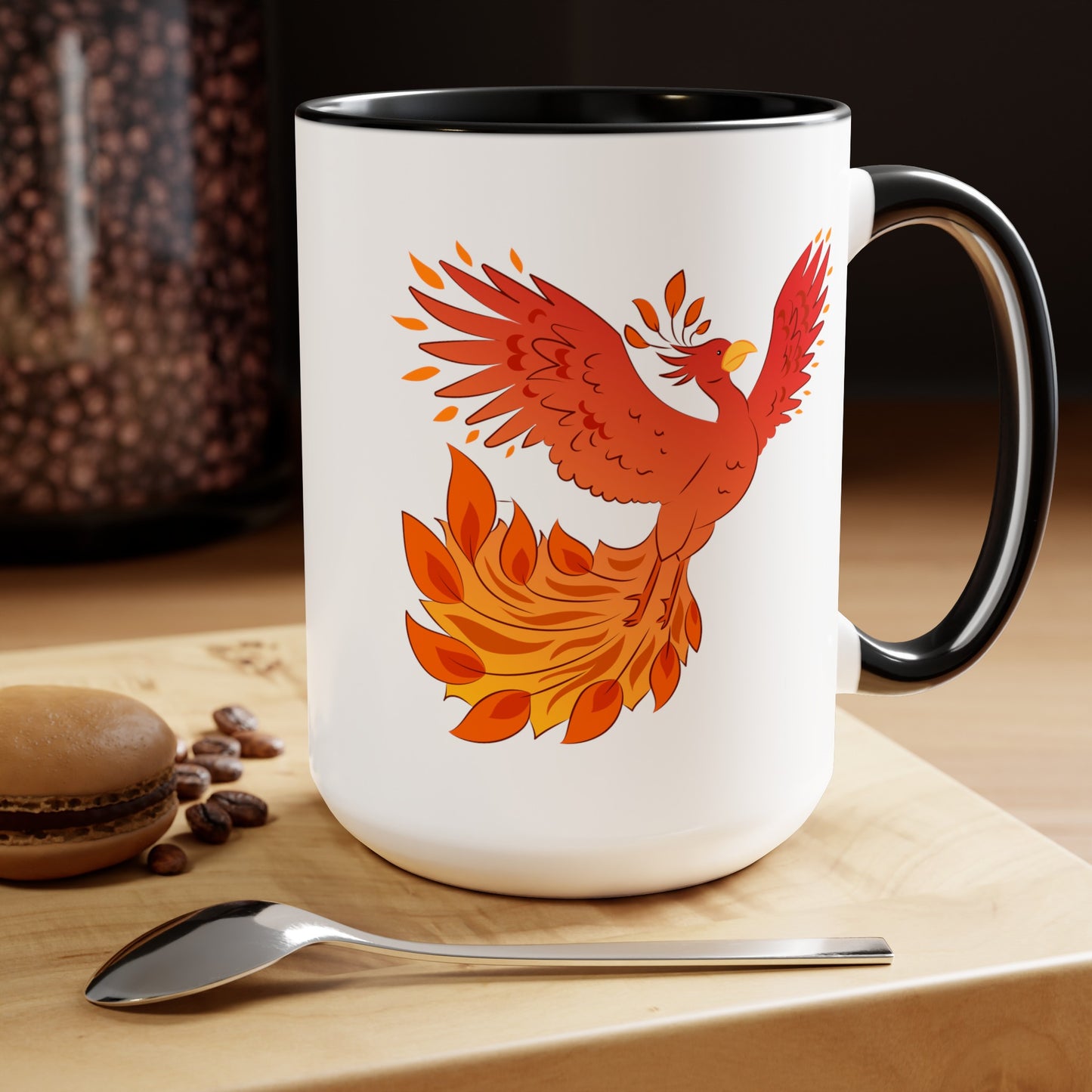 Phoenix Rising Coffee Mugs - Double Sided Black Accent White Ceramic 15oz by TheGlassyLass.com