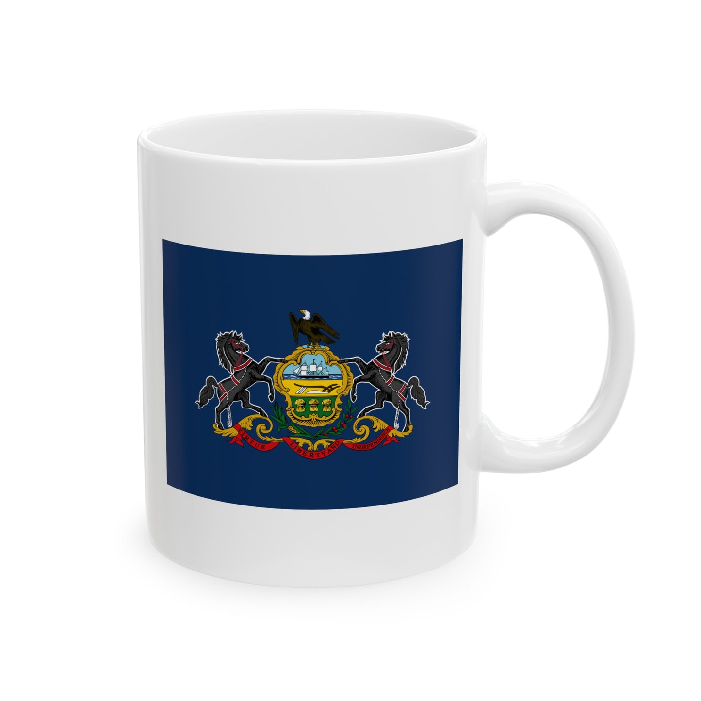 Commonwealth of Pennsylvania State Flag - Double Sided White Ceramic Coffee Mug 11oz by TheGlassyLass.com