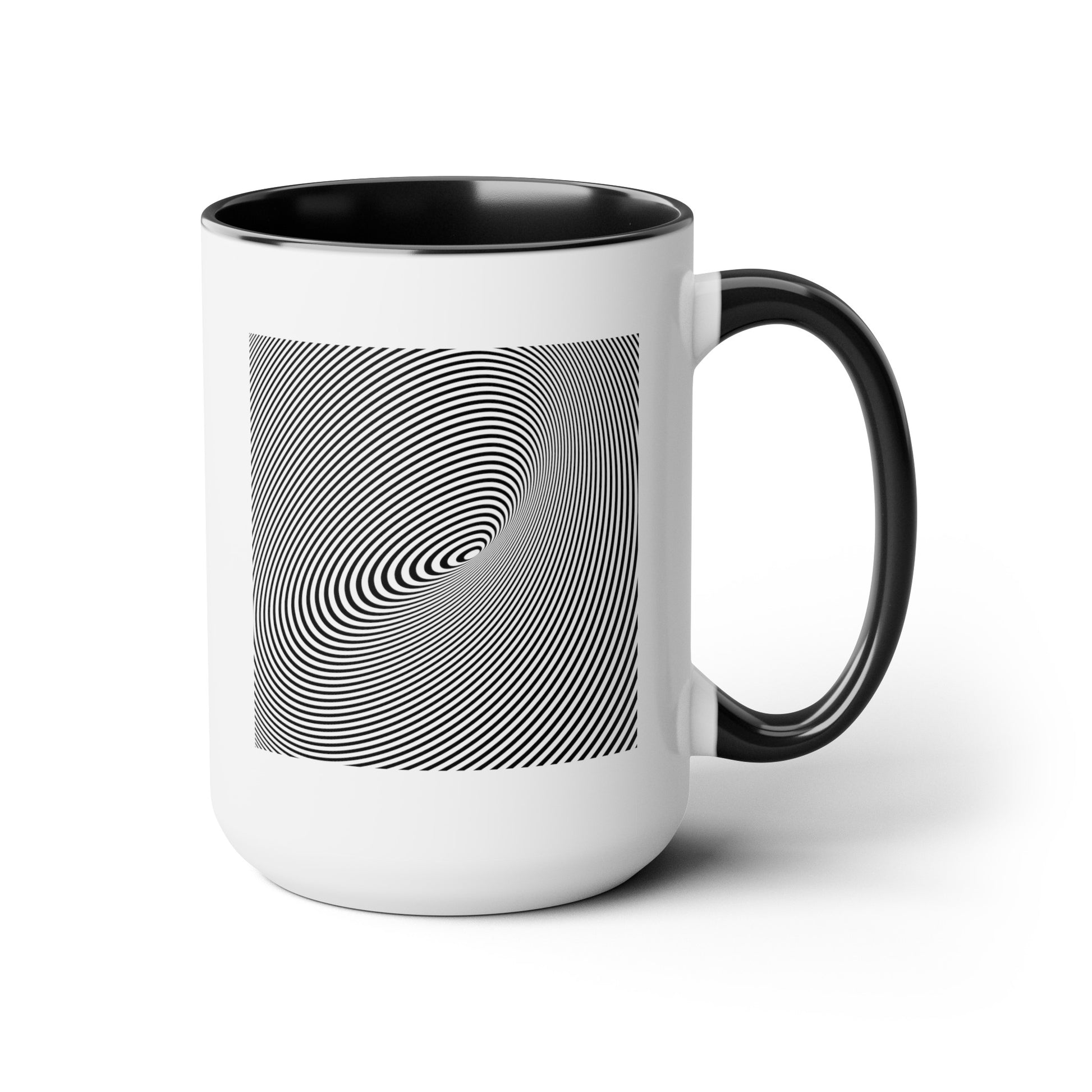 Spiral Illusion Coffee Mugs - Double Sided Black Accent White Ceramic 15oz by TheGlassyLass.com