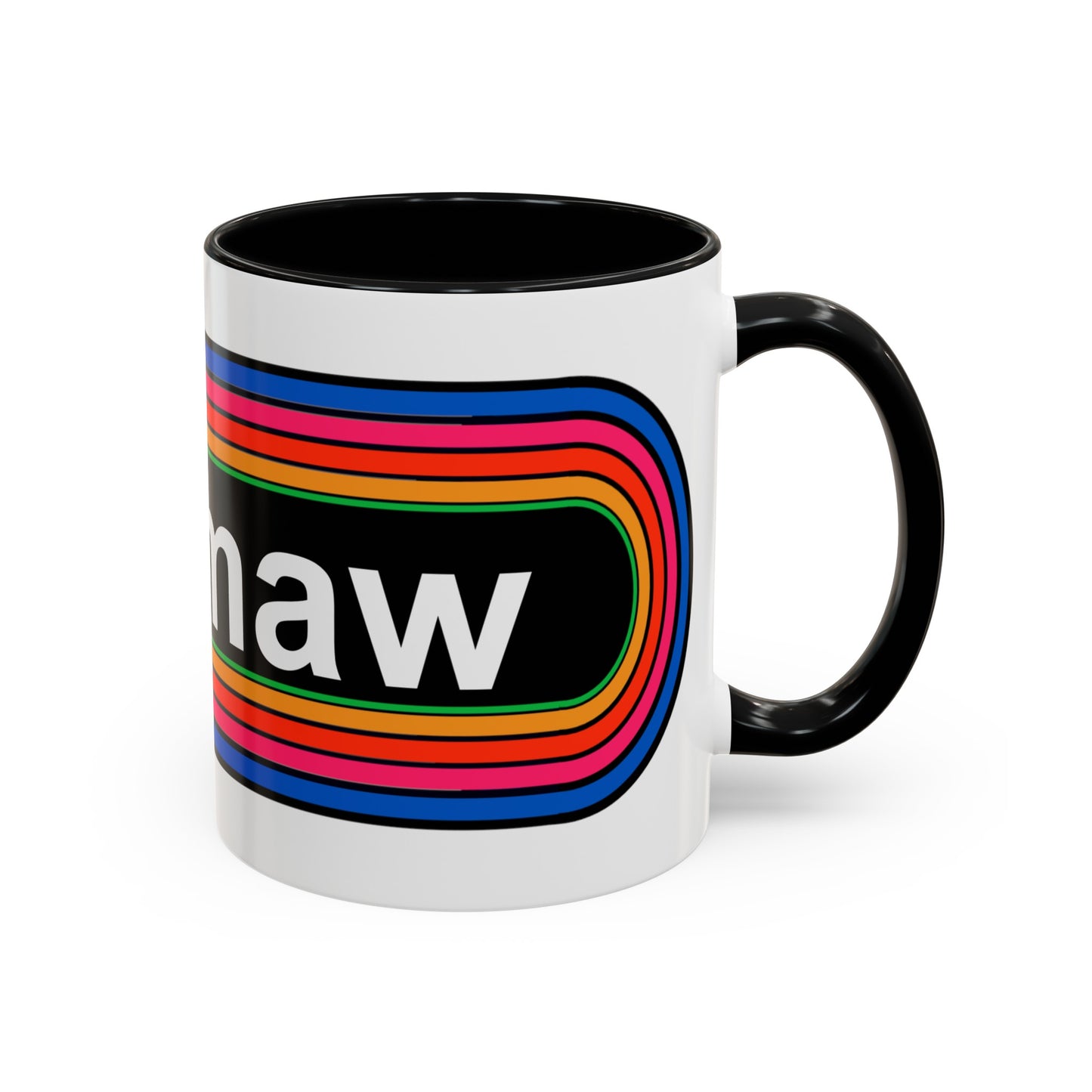 Rainbow Meemaw Pronouns Coffee Mug - Wrap Print Black Accent Ceramic 11oz - by TheGlassyLass.com