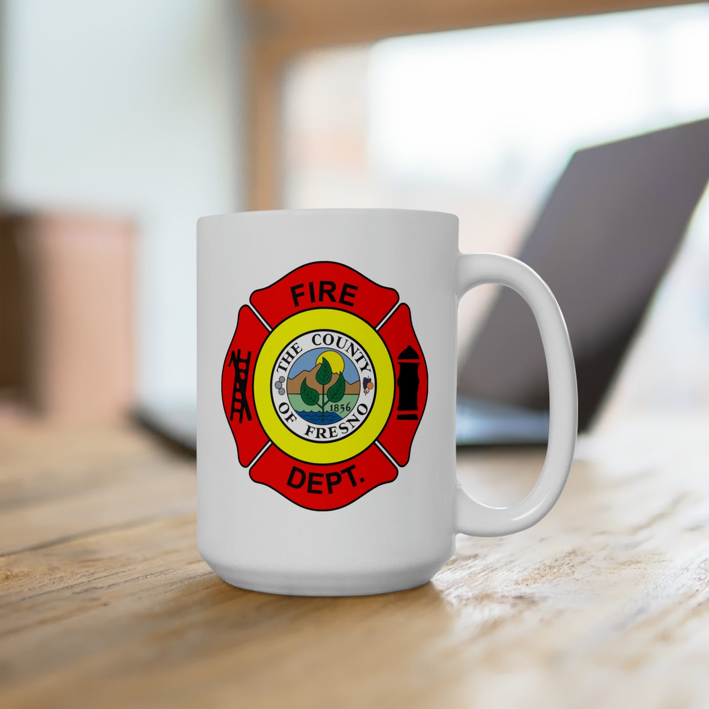 Fresno Fire Department Coffee Mug - Double Sided White Ceramic 15oz by TheGlassyLass.com