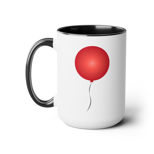 Red Balloon Coffee Mug&nbsp; - Double Sided Black Accent White Ceramic 15oz by TheGlassyLass.com