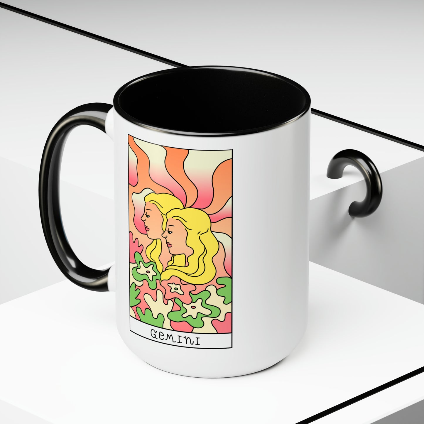 Gemini Tarot Card Coffee Mug - Double Sided Black Accent Ceramic 15oz by TheGlassyLass.com