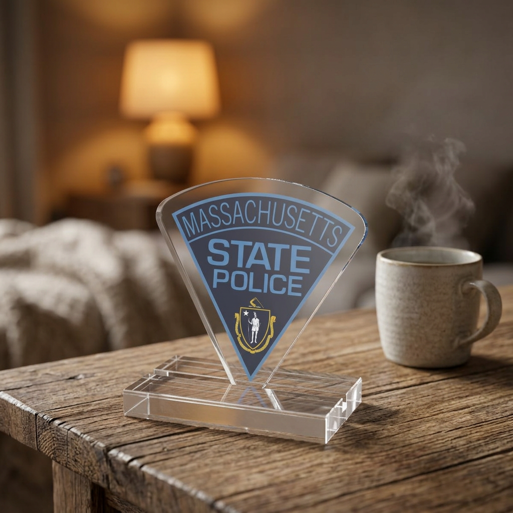 Massachusetts State Police Shoulder Patch Acrylic Standee by TheGlassyLass.com