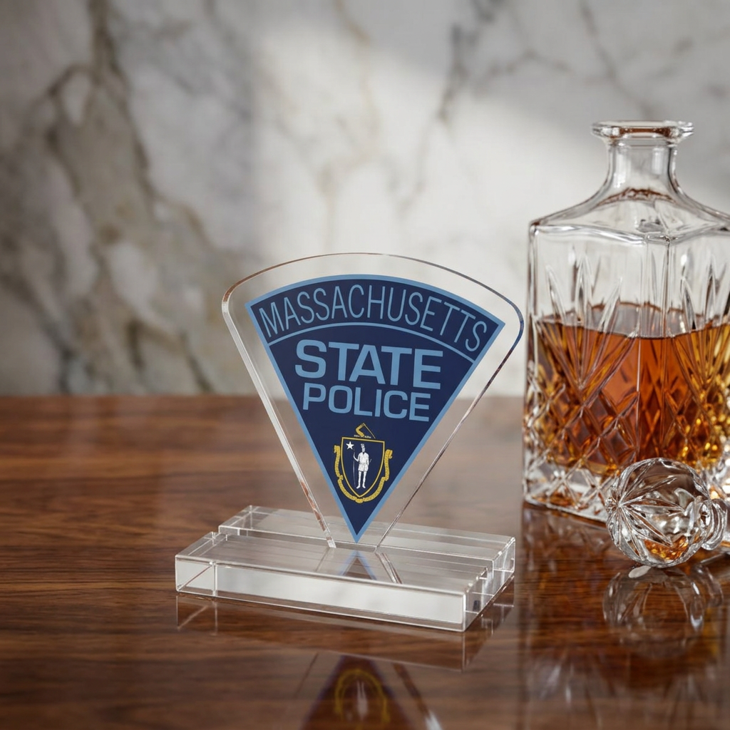 Massachusetts State Police Shoulder Patch Acrylic Standee by TheGlassyLass.com