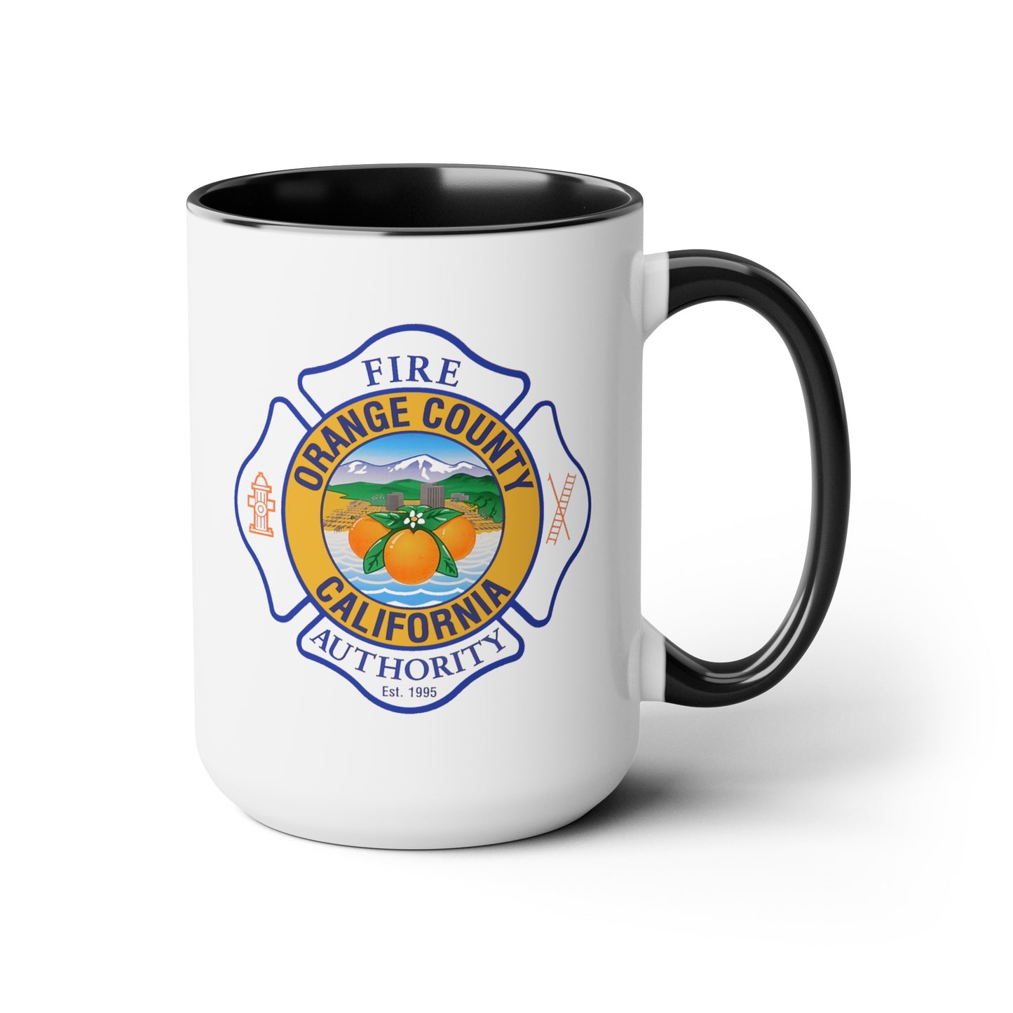 Orange County Fire Authority Coffee Mugs Double Sided Black Accent White Ceramic 15oz by TheGlassyLass.com