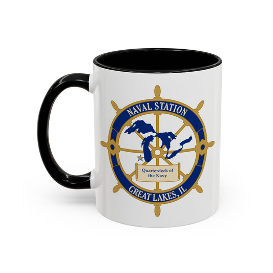 Naval Station Great Lakes Coffee Mug - Double Sided Black Accent White Ceramic 11oz by TheGlassyLass.com