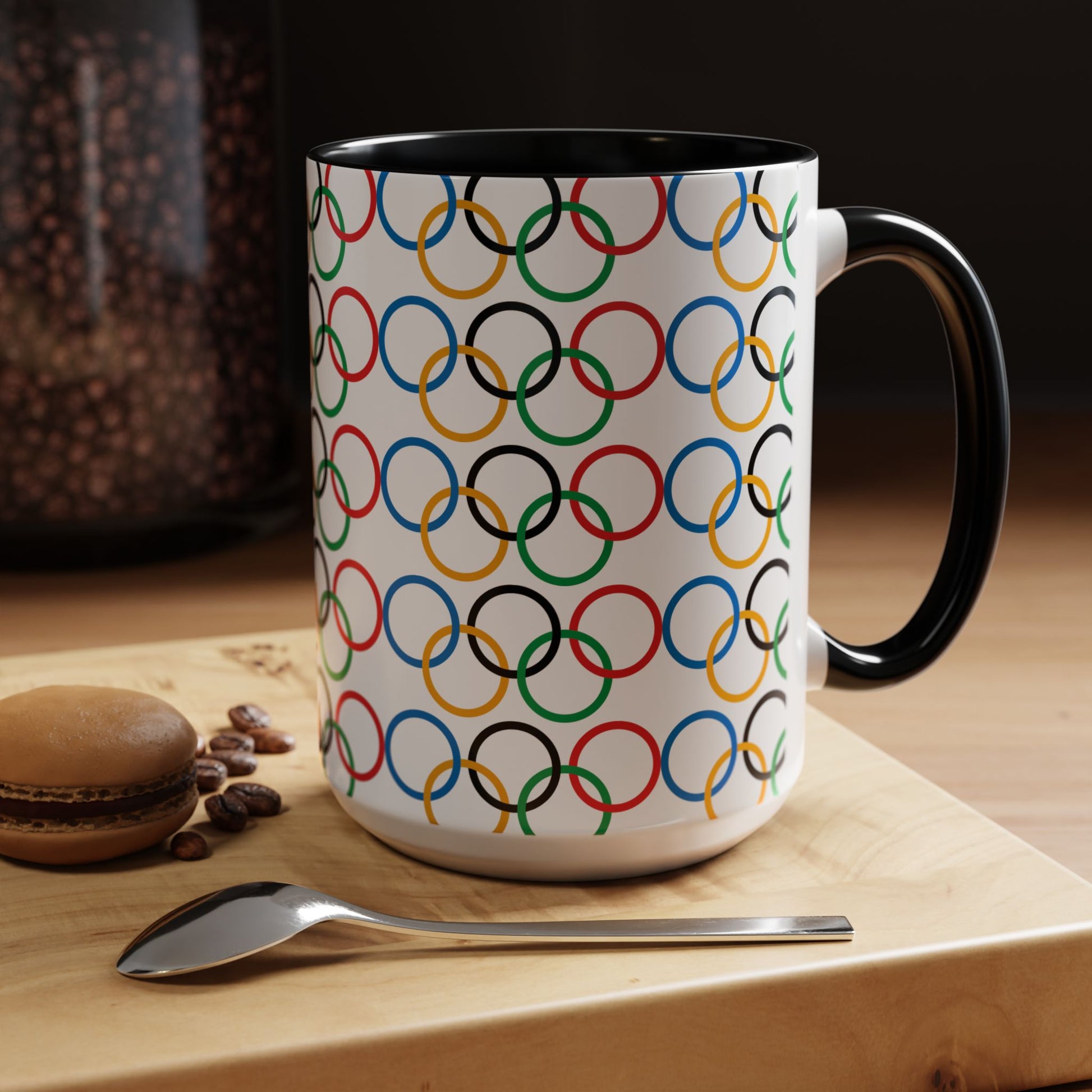Olympic Fever Coffee Mug - Double Sided Black Accent White Ceramic 15oz by TheGlassyLass.com