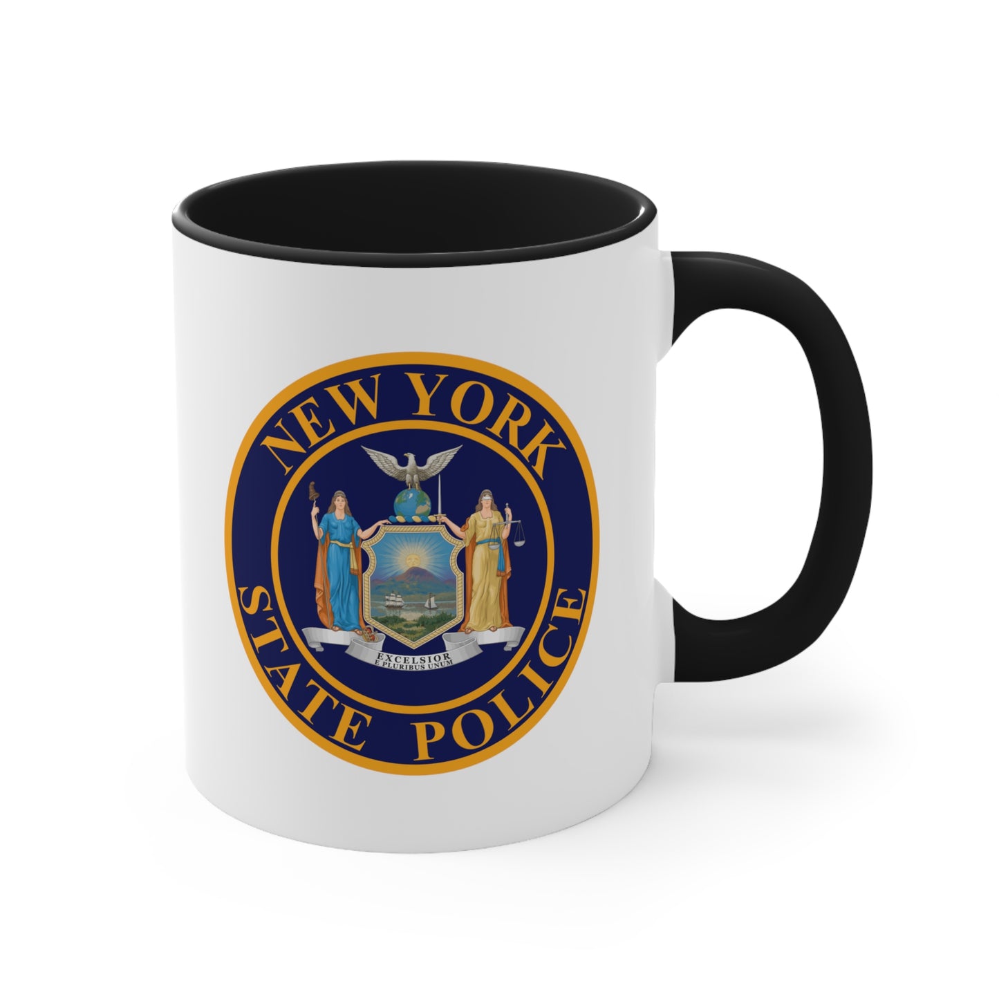 New York State Police Coffee Mug - Double Sided Black Accent White Ceramic 11oz by TheGlassyLass