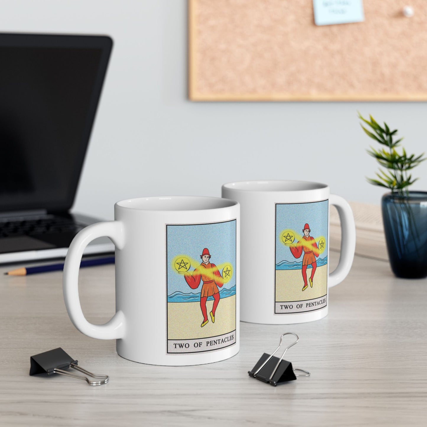 Two of Pentacles Tarot Card Coffee Mug - Double Sided Print, White Ceramic, 11oz by TheGlassyLass.com