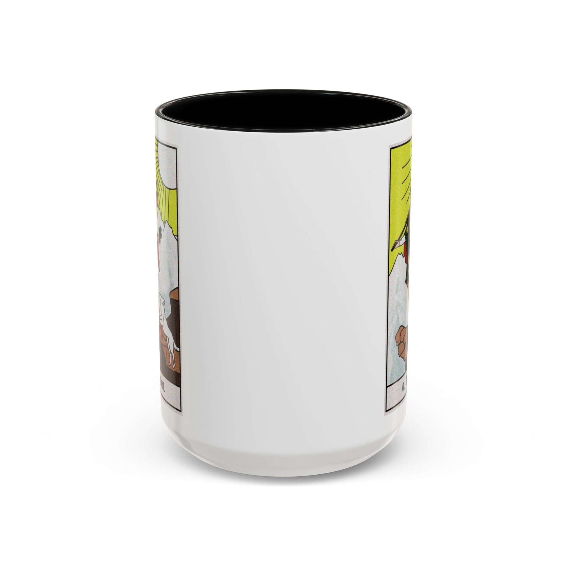 The Fool Tarot Card Coffee Mug - Double Sided Black Accent White Ceramic 15oz by TheGlassyLass.com