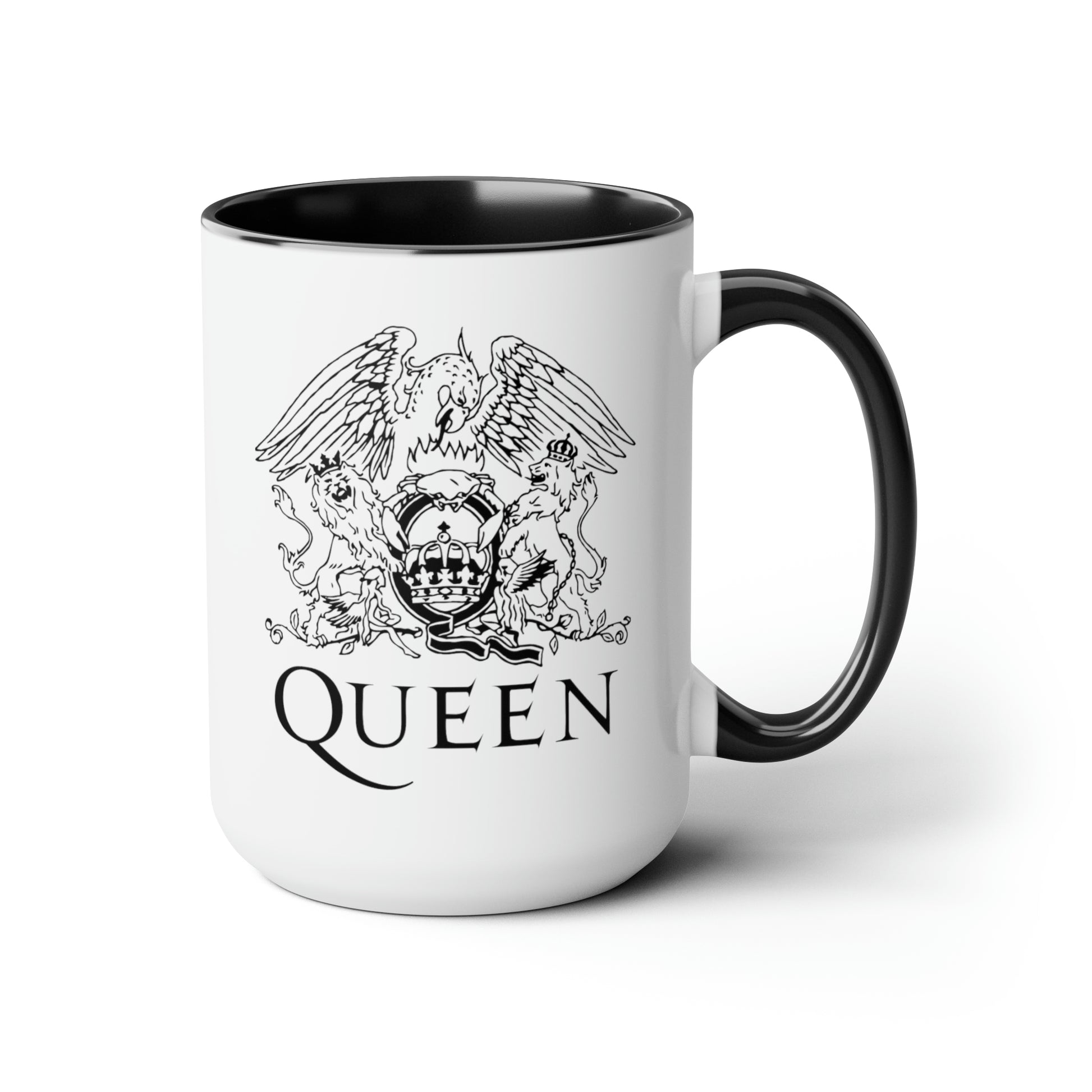 Queen Coffee Mugs - Double Sided Black Accent White Ceramic 15oz by TheGlassyLass