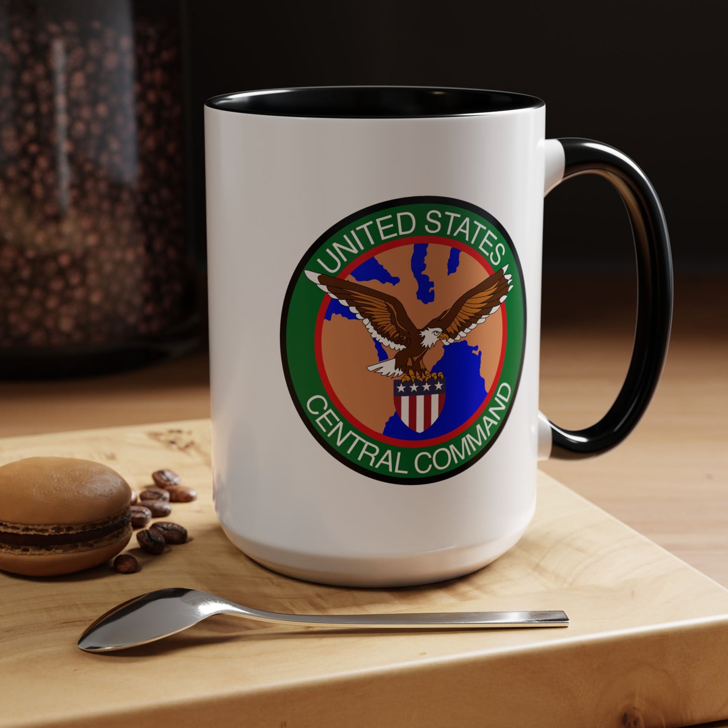 United States Central Command (CENTCOM) Coffee Mug - Double Sided Black Accent White Ceramic 15oz by TheGlassyLass.com