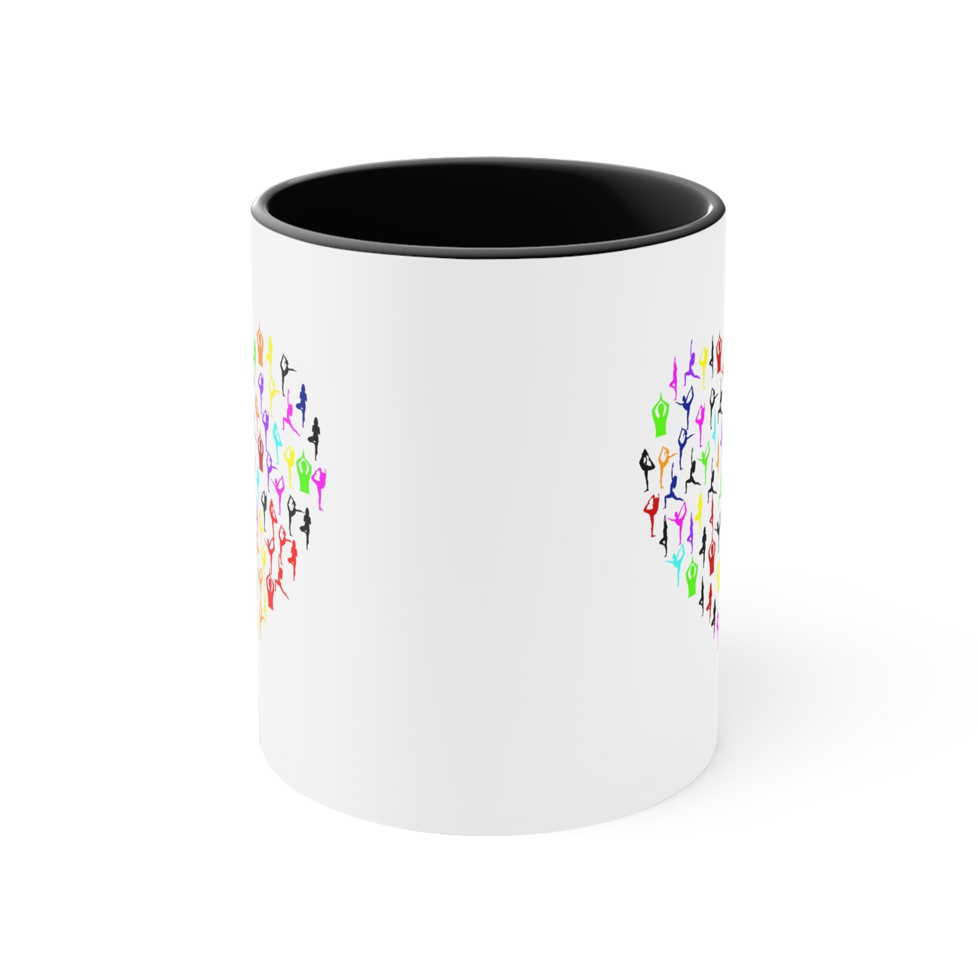 Rainbow Heart Yoga Coffee Mug - Double Sided Black Accent White Ceramic 11oz by TheGlassyLass.com