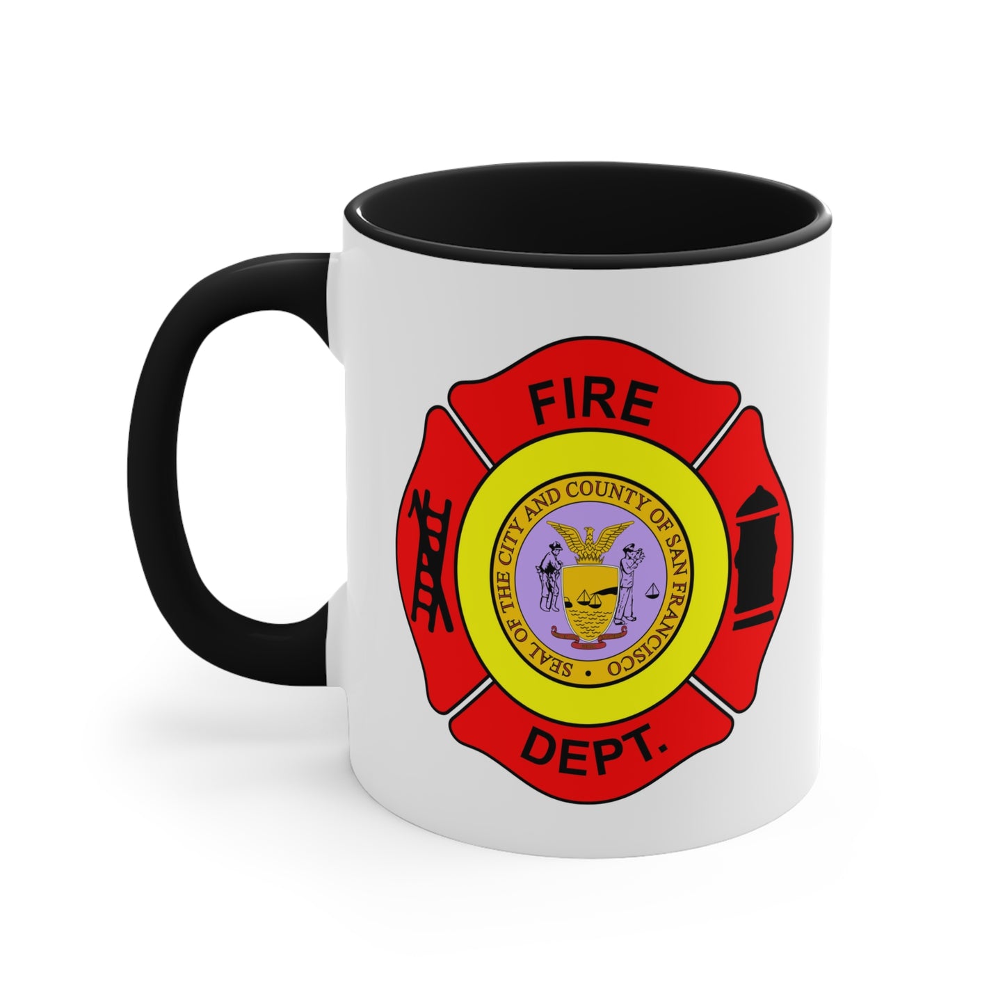 San Francisco Fire Department Coffee Mug - Double Sided Black Accent White Ceramic 11oz by TheGlassyLass.com