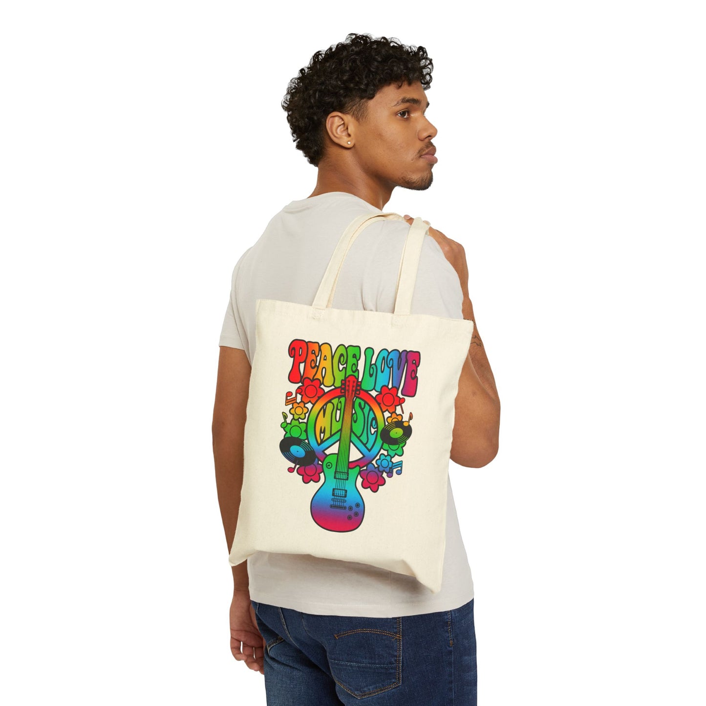 Peace Love and Music Logo Tote Bag - Heavyweight 100% Cotton Canvas by TheGlassyLass.com