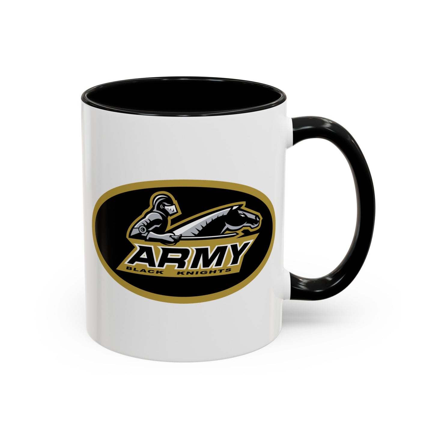 US Army Black Knights - Double Sided Black Accent White Ceramic Coffee Mug 11oz by TheGlassyLass.com