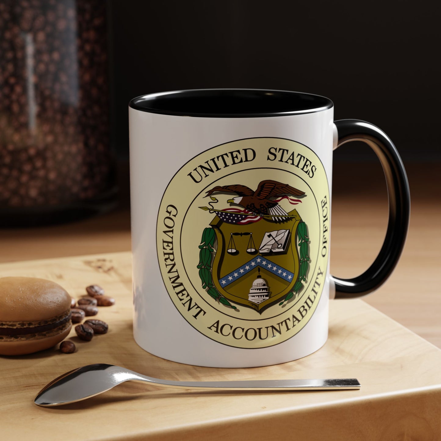 United States Government Accountability Office Seal Coffee Mug - Double Sided Print, Black Accent White Ceramic, 11oz by TheGlassyLass.com