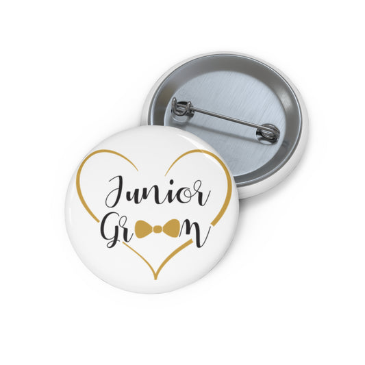 Junior Groom Button Pin 1.25" Round | Wedding Party Design by TheGlassyLass.com