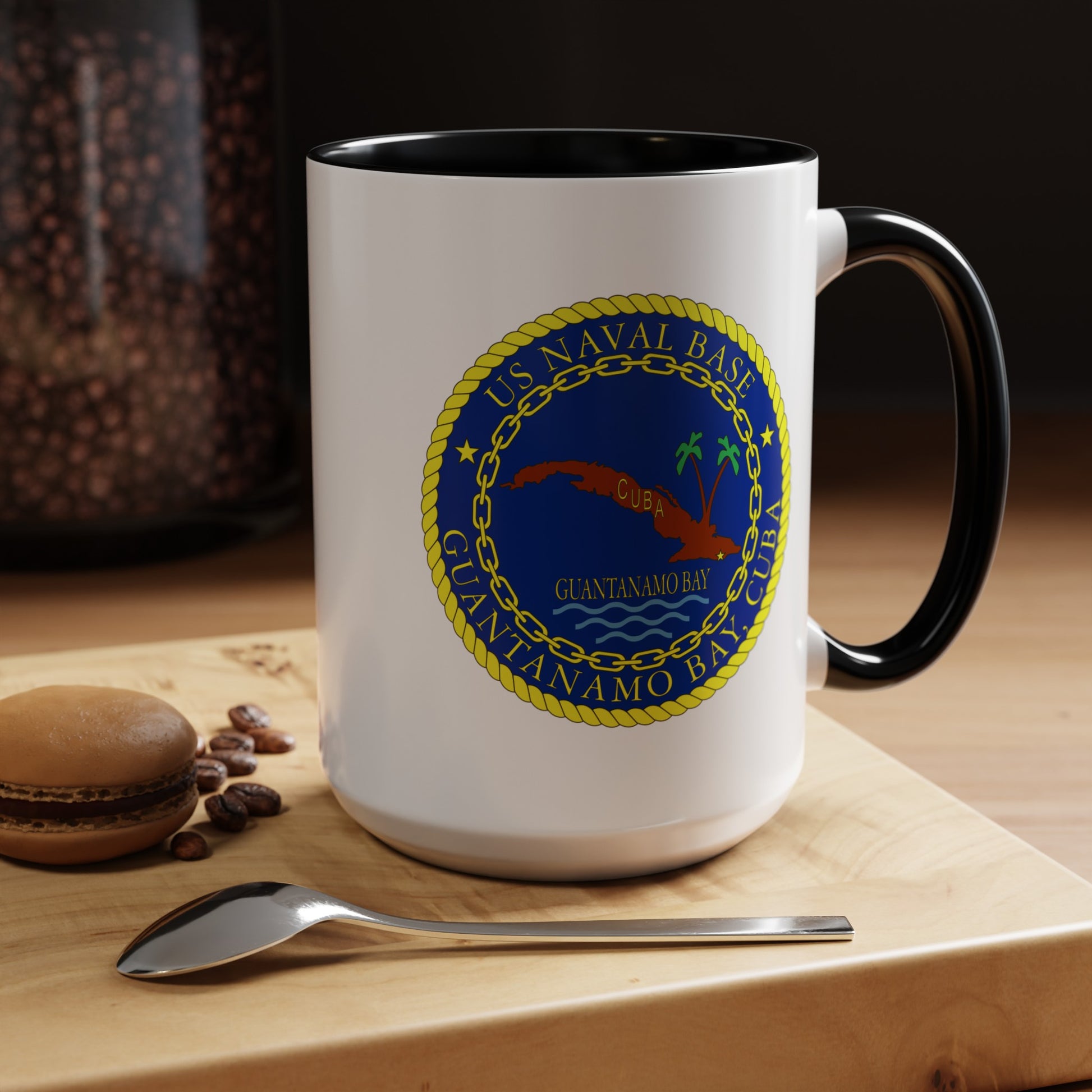 US Naval Base Guantanamo Bay Cuba Coffee Mug - Double Sided Black Accent Ceramic 15oz - by TheGlassyLass.com