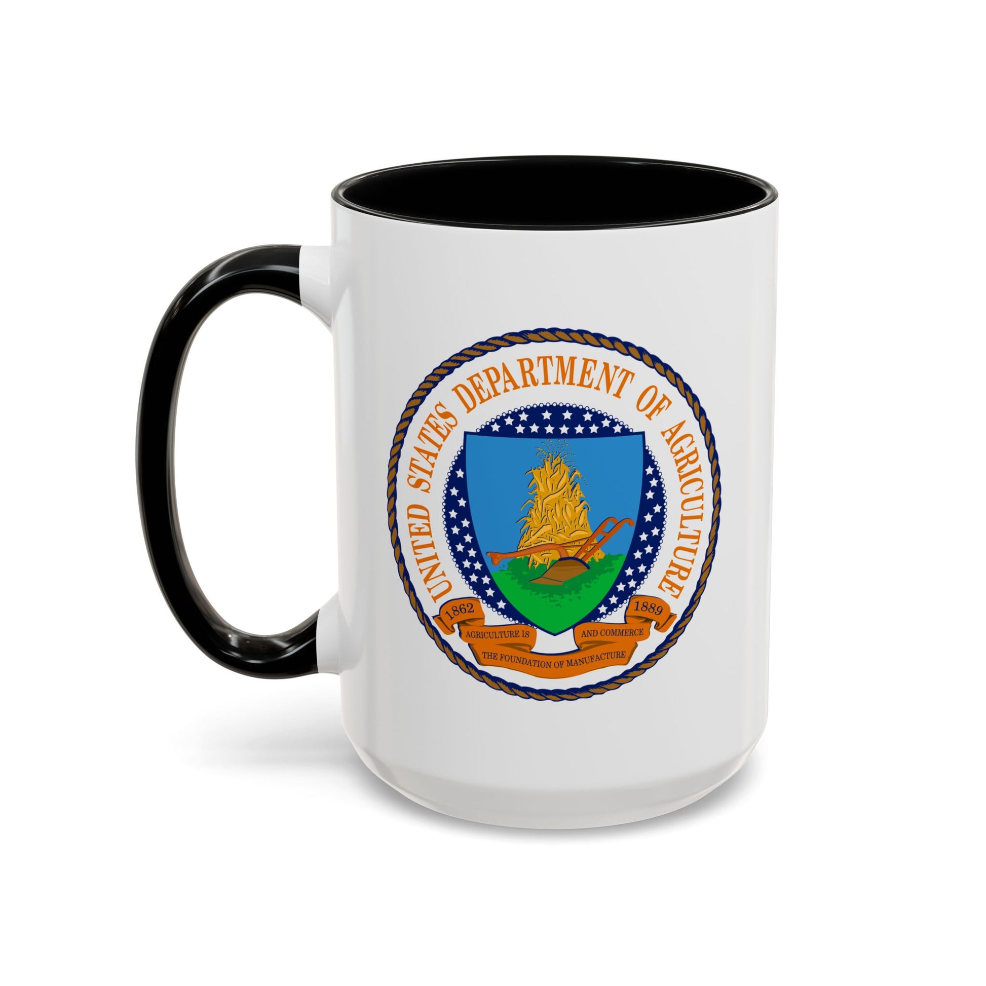 United States Department of Agriculture Seal Coffee Mug - Double Sided Black Accent White Ceramic 15oz by TheGlassyLass.com