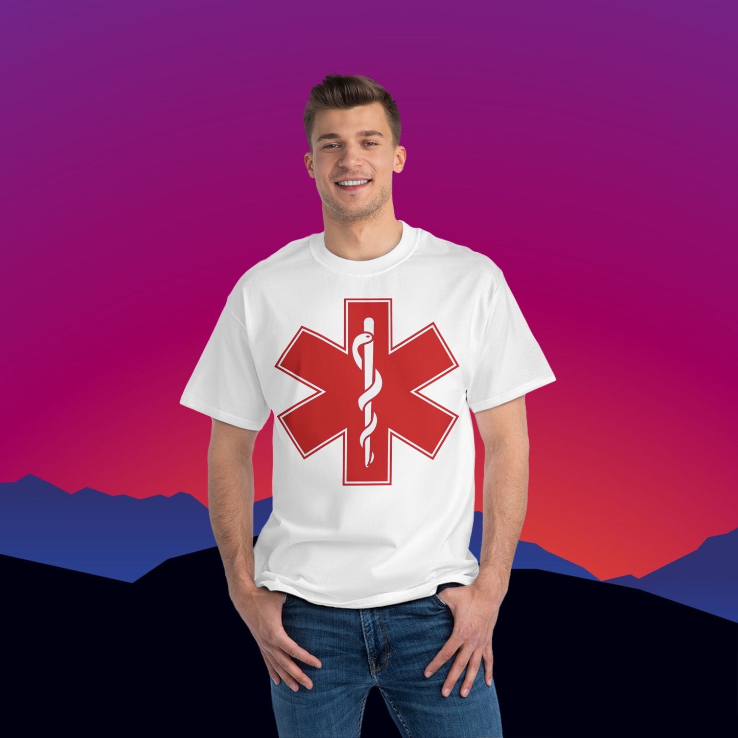 EMS Emergency Medical Service T-Shirt: (Hanes Beefy-T 100% Preshrunk Cotton Custom Printed by TheGlassyLass.com