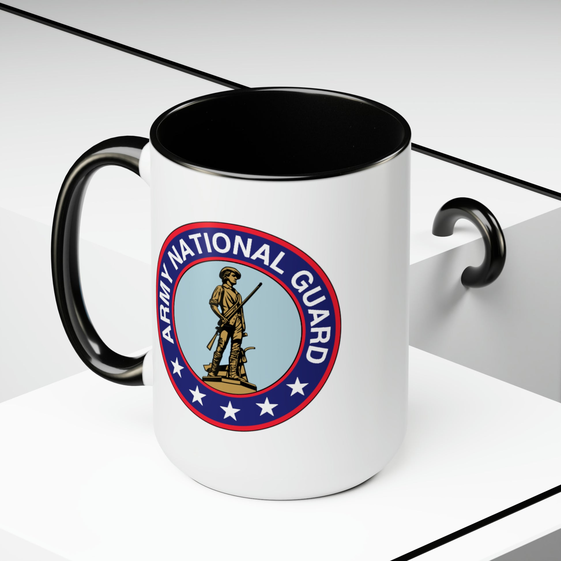 Army National Guard Coffee Mug - Double Sided Black Accent White Ceramic 15oz by TheGlassyLass.com