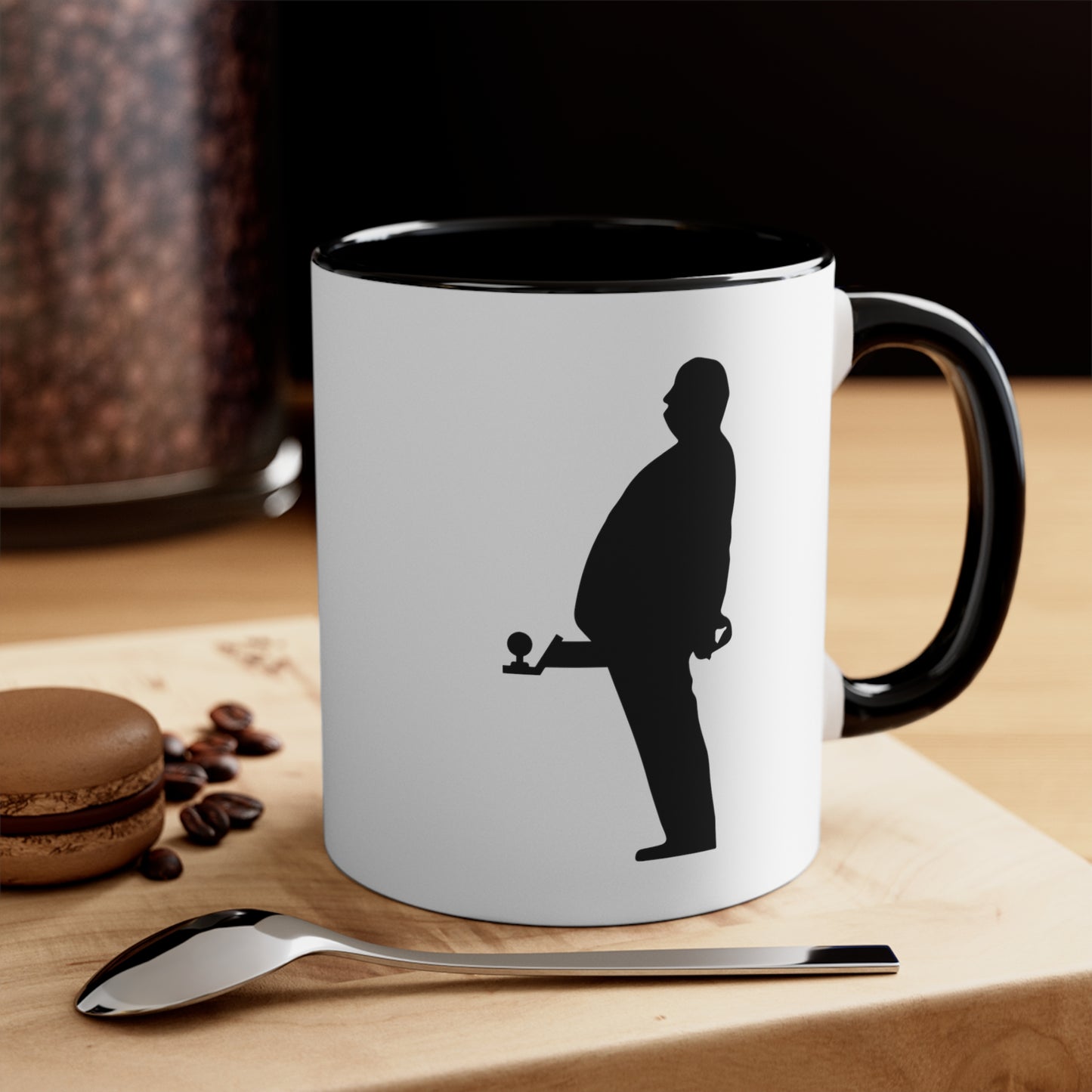 Hitchcock Presents Coffee Mug - Double Sided Black Accent White Ceramic 11oz by TheGlassyLass.com