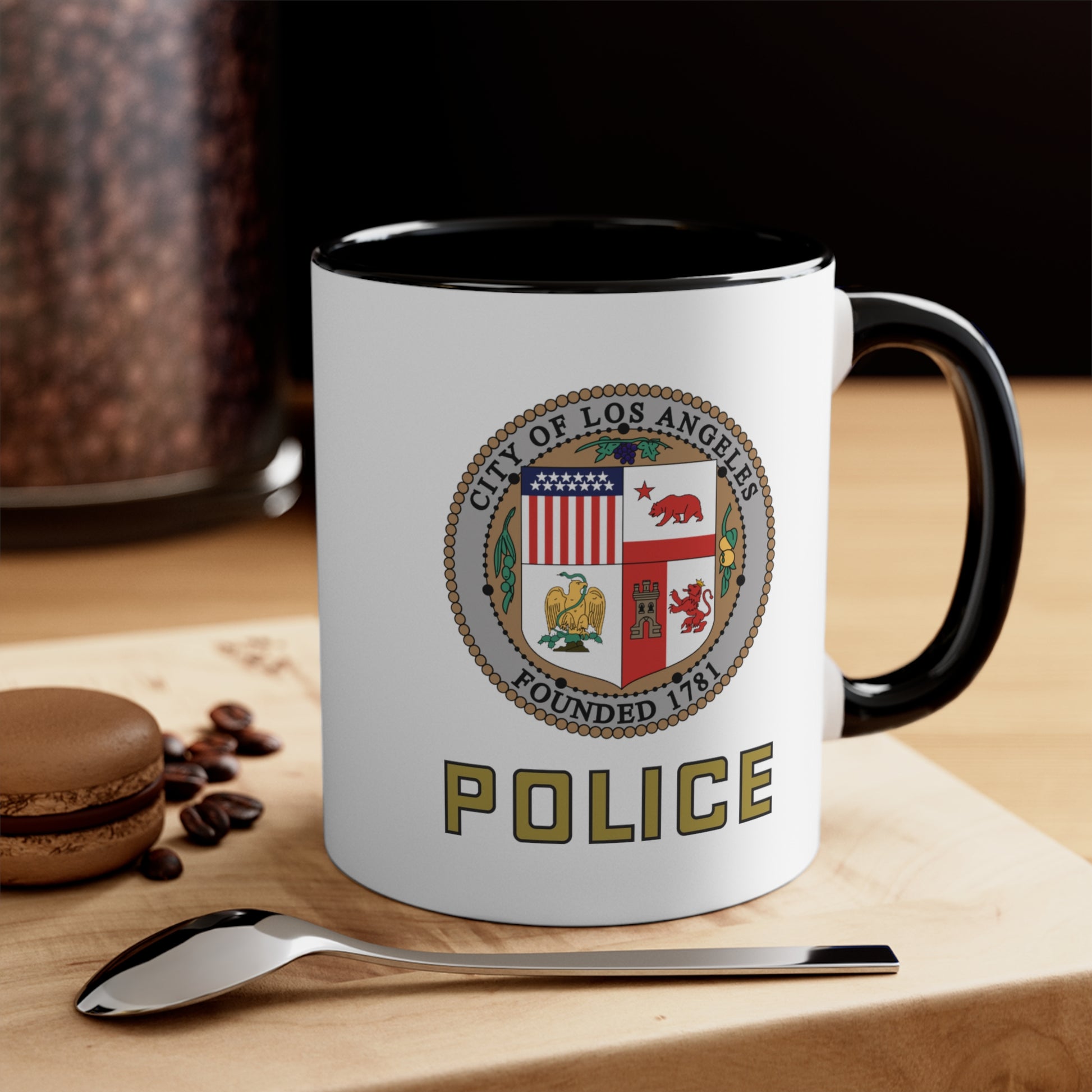 LAPD Coffee Mug - Double Sided Black Accent White Ceramic 11oz by TheGlassyLass