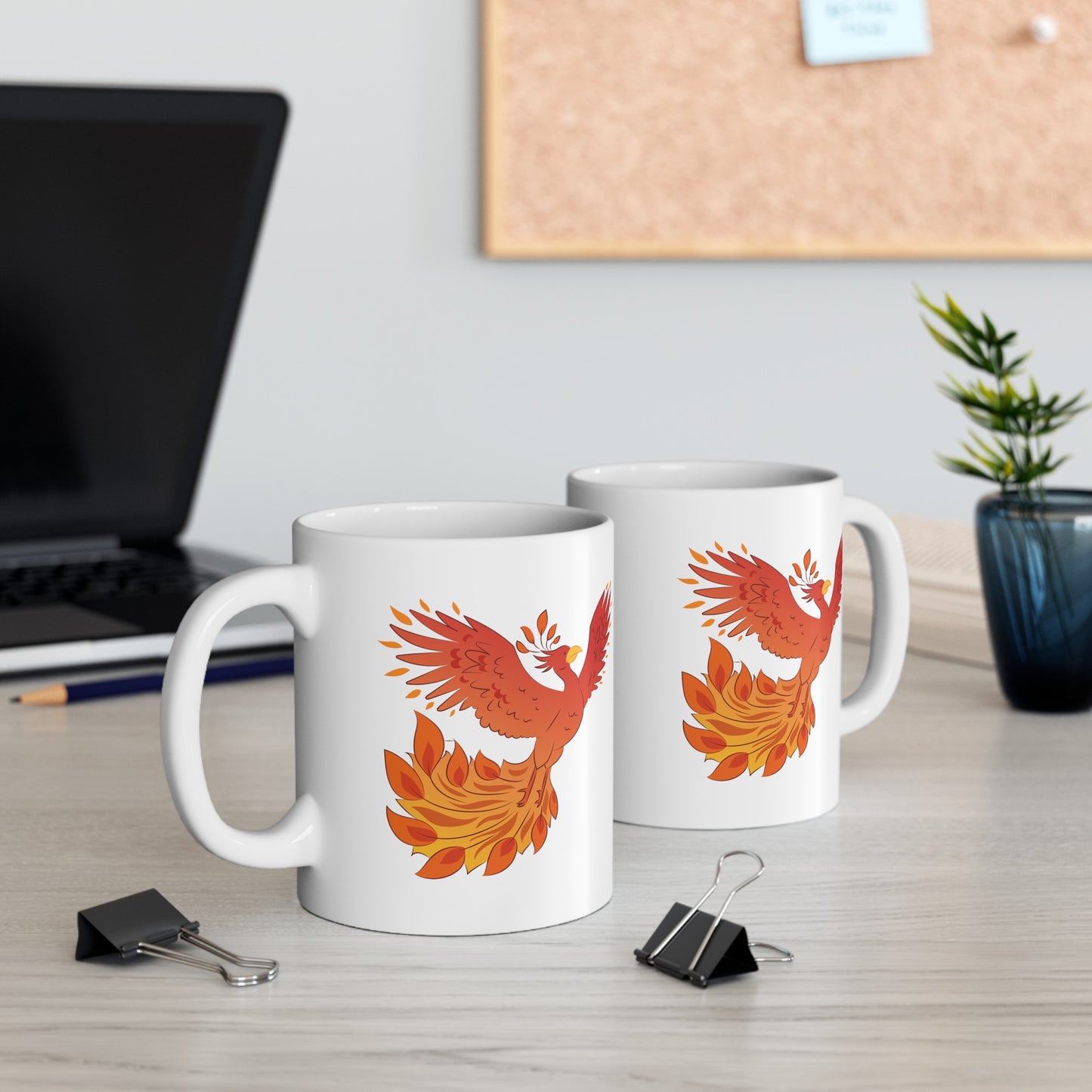 Phoenix Rising Coffee Mug - Double Sided White Ceramic 11oz by TheGlassyLass.com