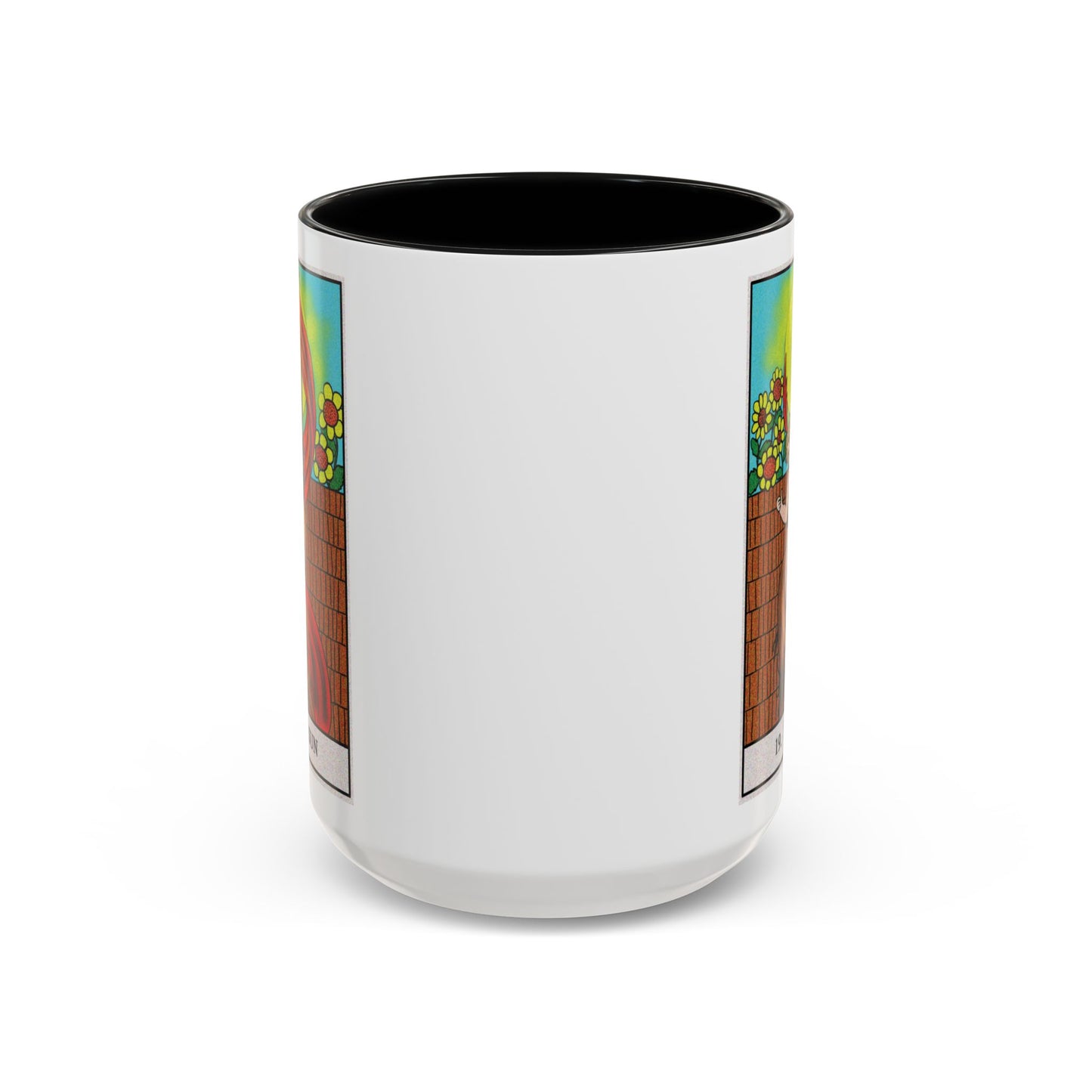 The Sun Tarot Card Coffee Mug - Double Sided Black Accent White Ceramic 15oz by TheGlassyLass.com