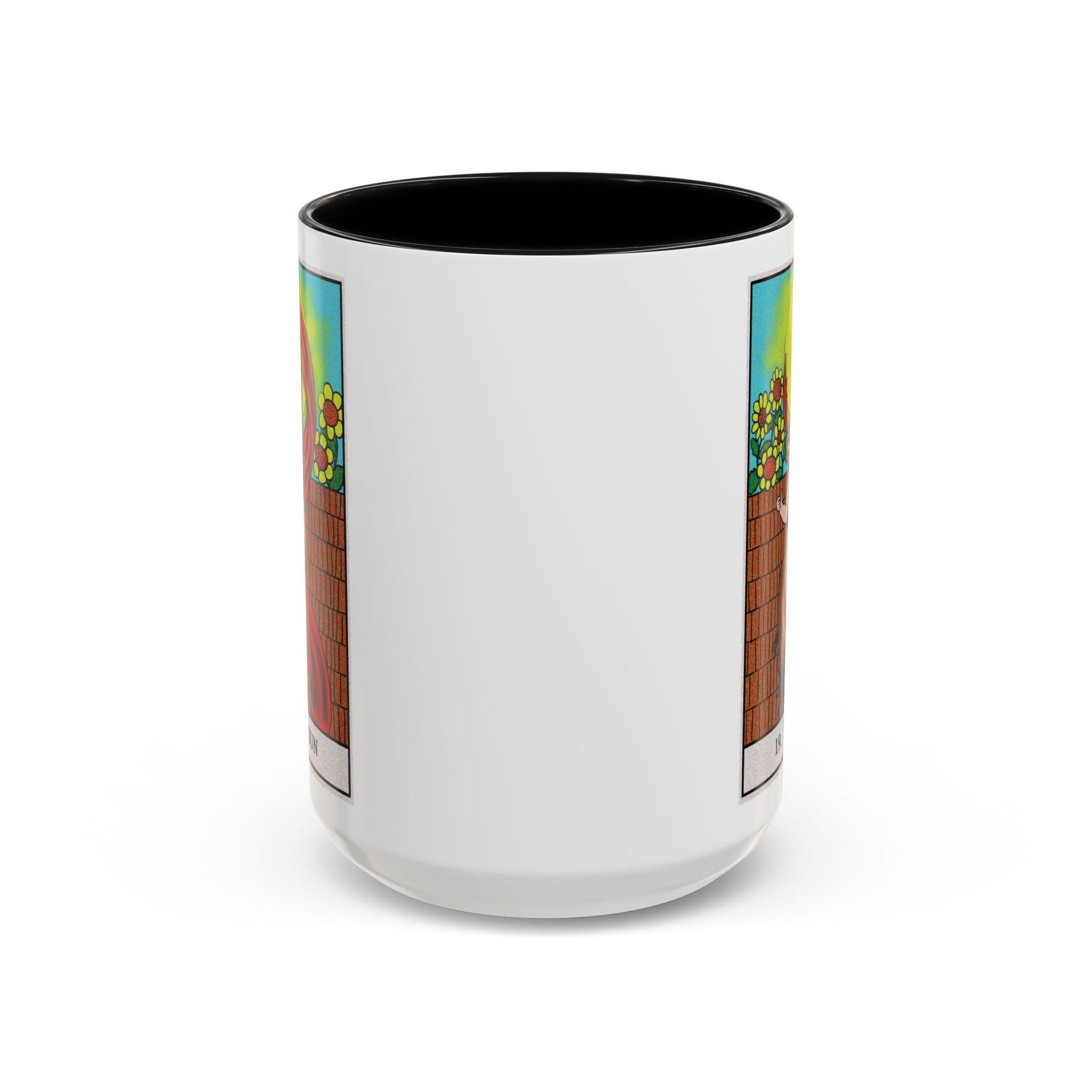 The Sun Tarot Card Coffee Mug - Double Sided Black Accent White Ceramic 15oz by TheGlassyLass.com
