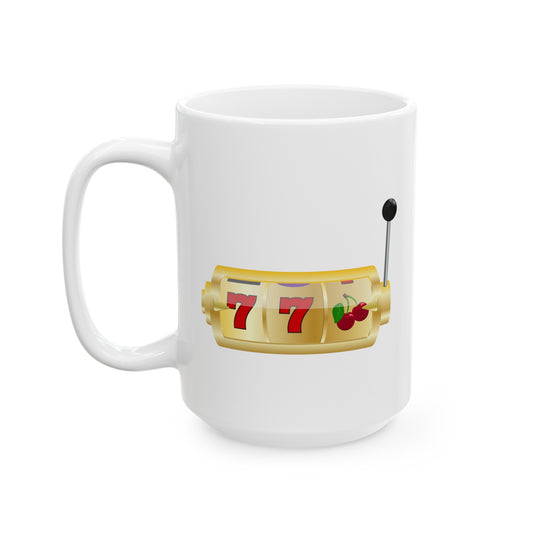 Slot Machine Coffee Mug - Double Sided White Ceramic 15oz by TheGlassyLass.com