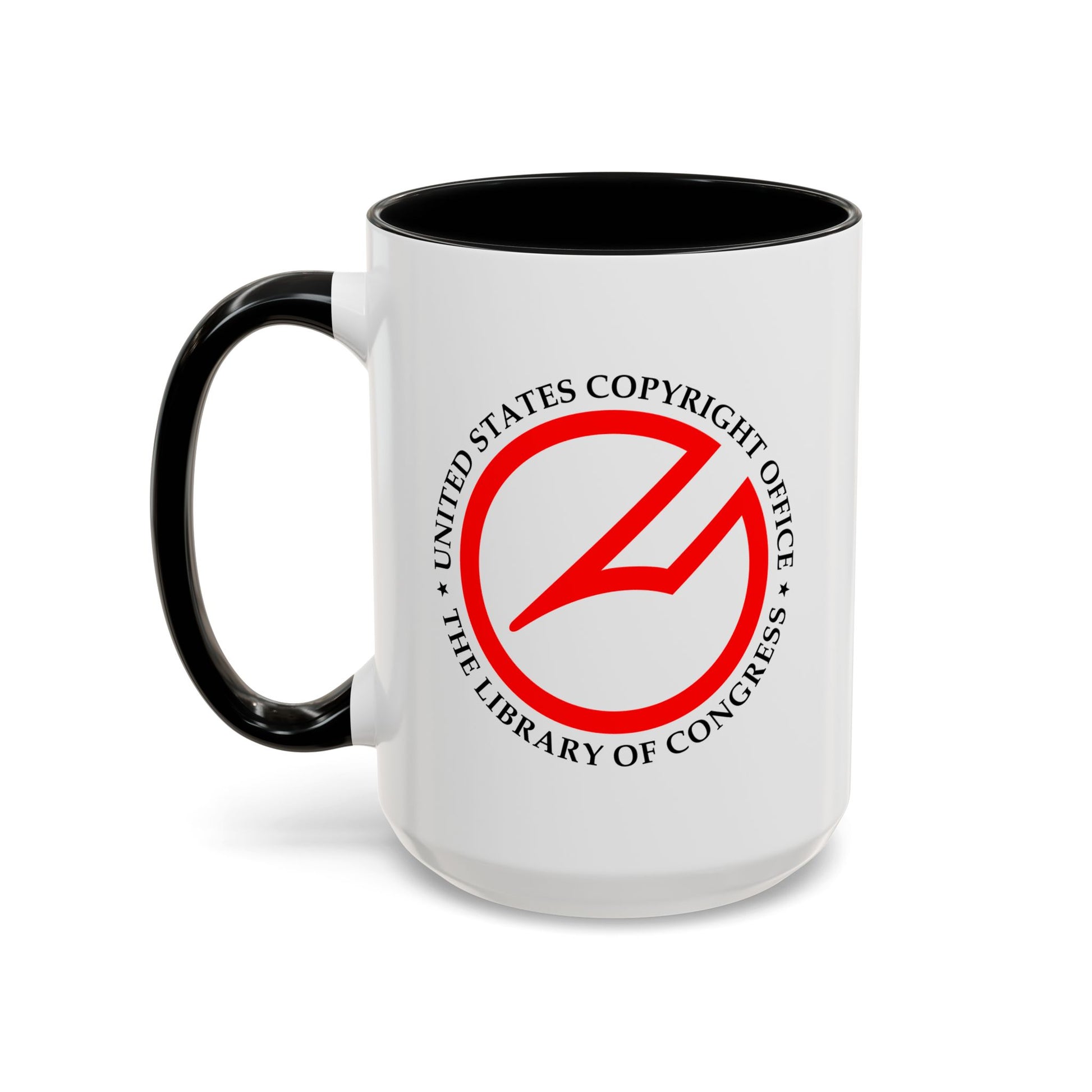 United State Copyright Office Coffee Mug - Double Sided Print, Black Accent White Ceramic, 15oz by TheGlassyLass.com