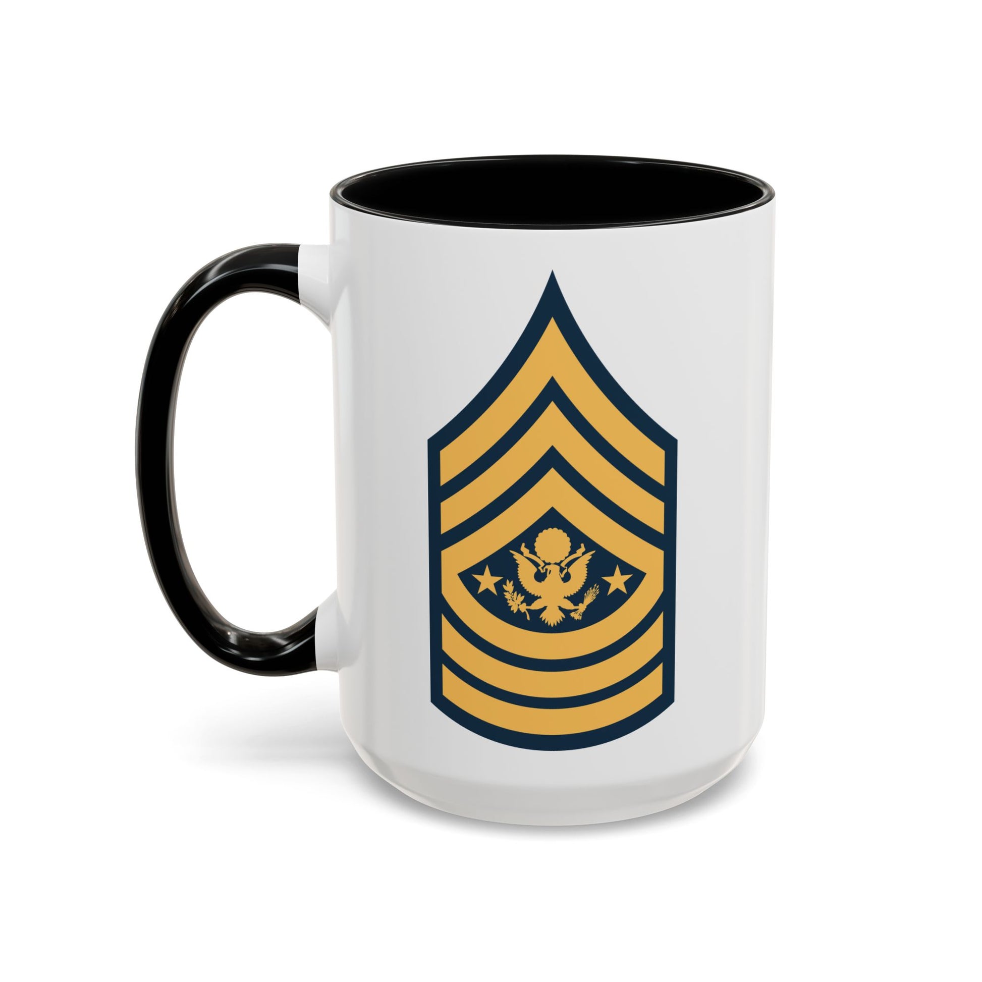 Sergeant Major of the Army (E-9S) Stripes Coffee Mug - Double Sided Print, Black Accent White Ceramic, 15oz by TheGlassyLass.com