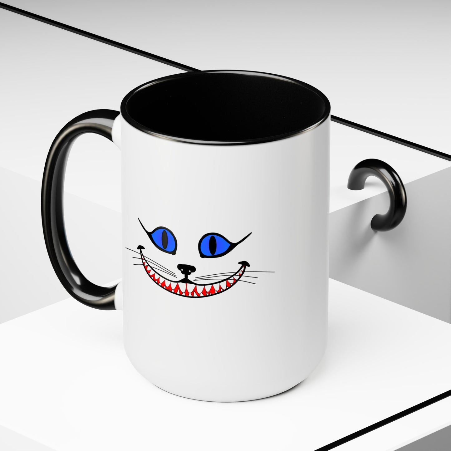 Cheshire Cat Coffee Mug - Double Sided Black Accent 15oz by TheGlassyLass.com