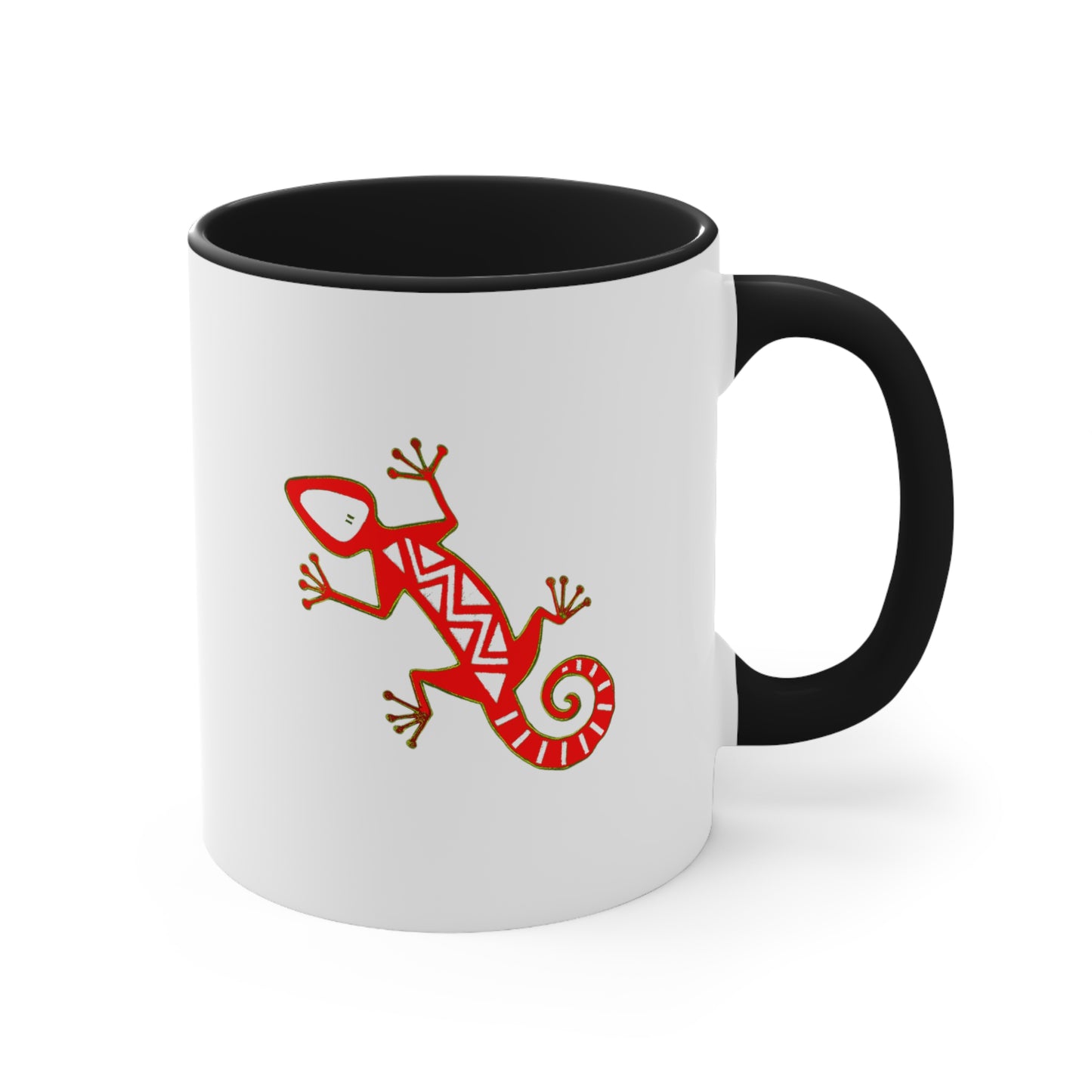 Gecko Coffee Mug - Double Sided Black Accent White Ceramic 11oz by TheGlassyLass.com