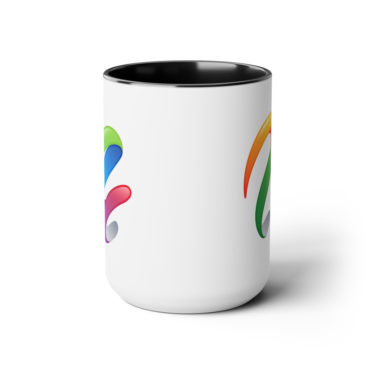 Rainbow Swirl Coffee Mug - Double Sided Black Accent White Ceramic 15oz by TheGlassyLass.com