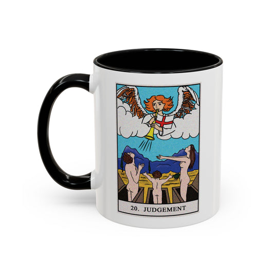 The Judgement Tarot Card Coffee Mug - Double Sided Print, Black Accent White Ceramic, 11oz by TheGlassyLass.com