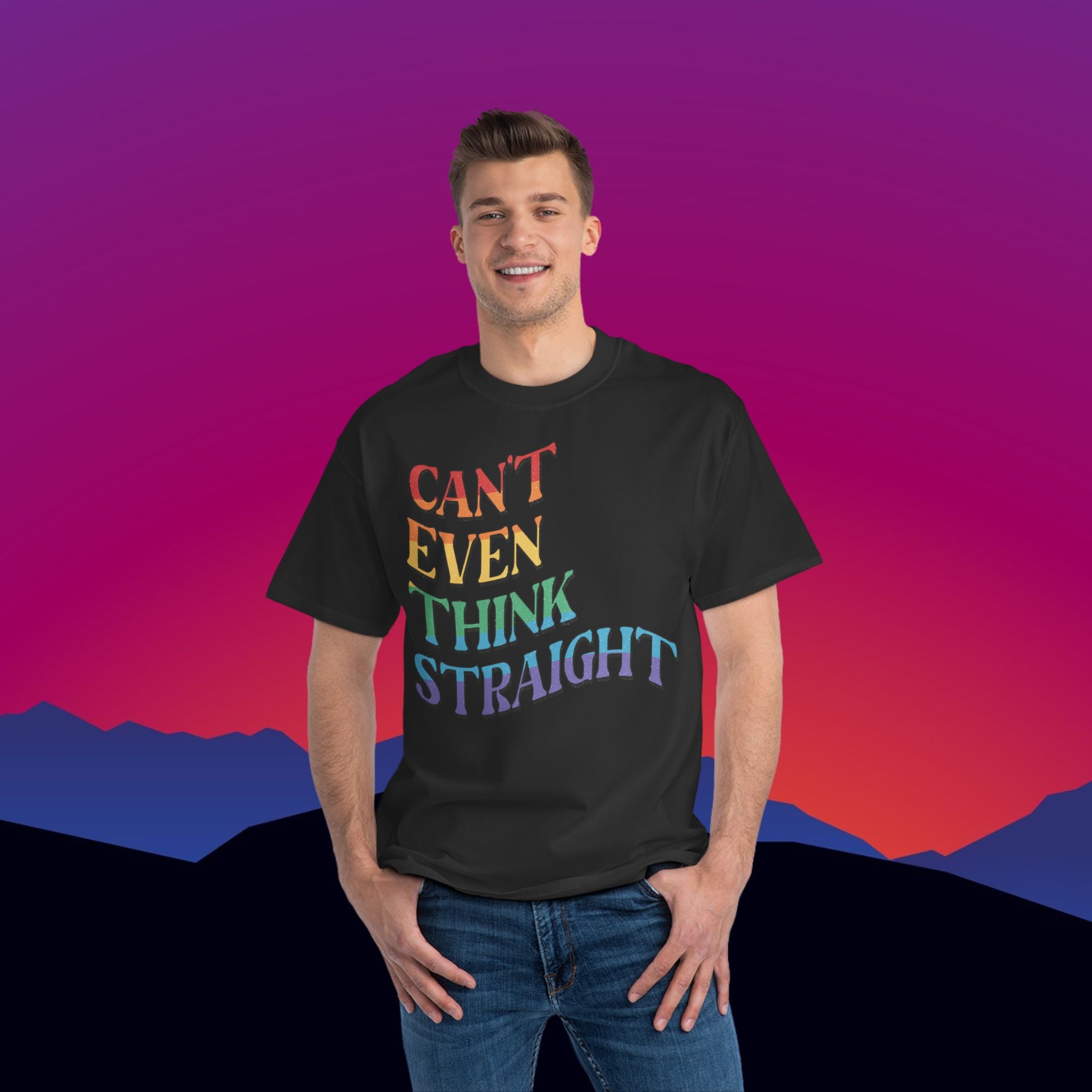 Can't Think Straight T-Shirt: (Hanes Beefy-T 100% Preshrunk Cotton) Custom Printed by TheGlassyLass.com