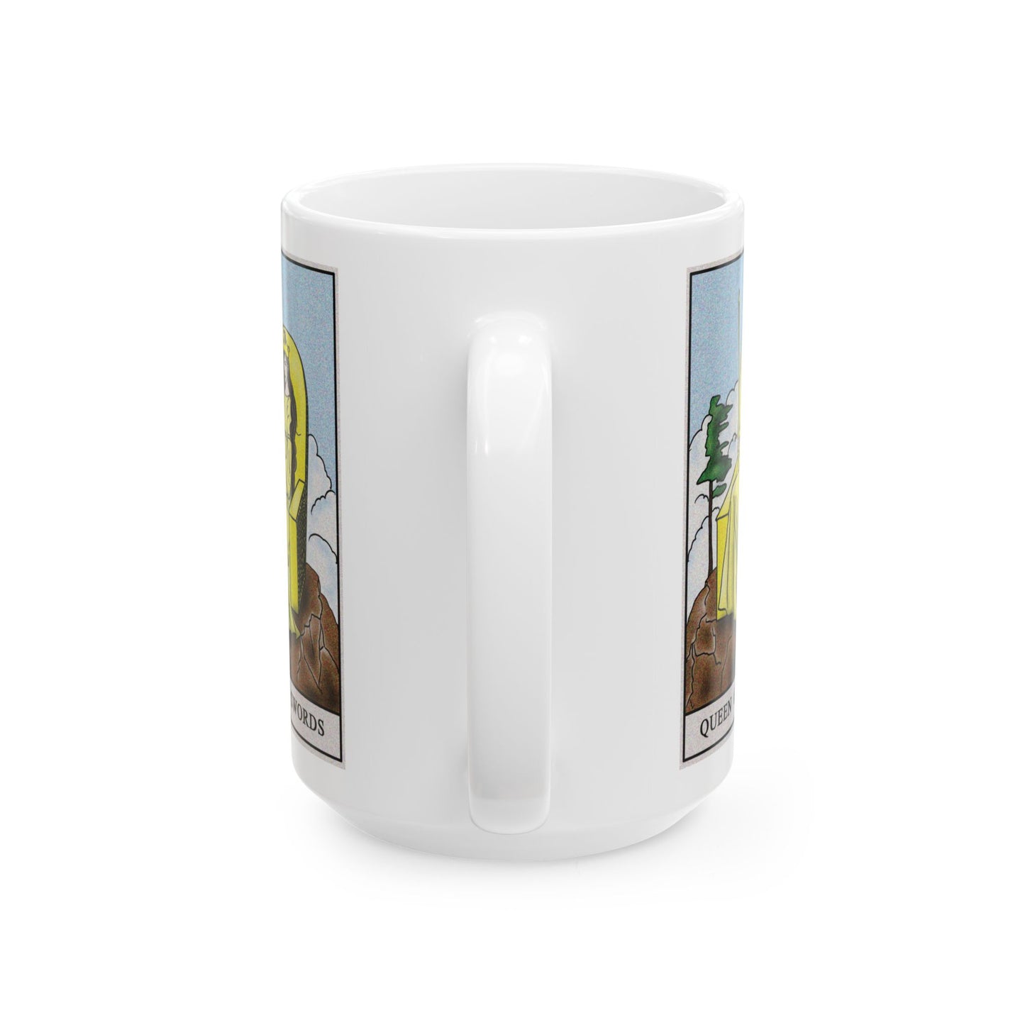 Queen of Swords Tarot Card Coffee Mug - Double Sided White Ceramic 15oz by TheGlassyLass.com