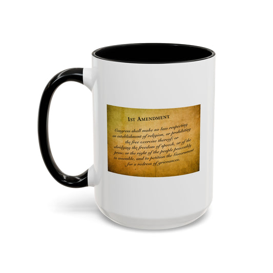 1st Amendment Coffee Mug - Double Sided Black Accent White Ceramic 15oz by TheGlassyLass.com
