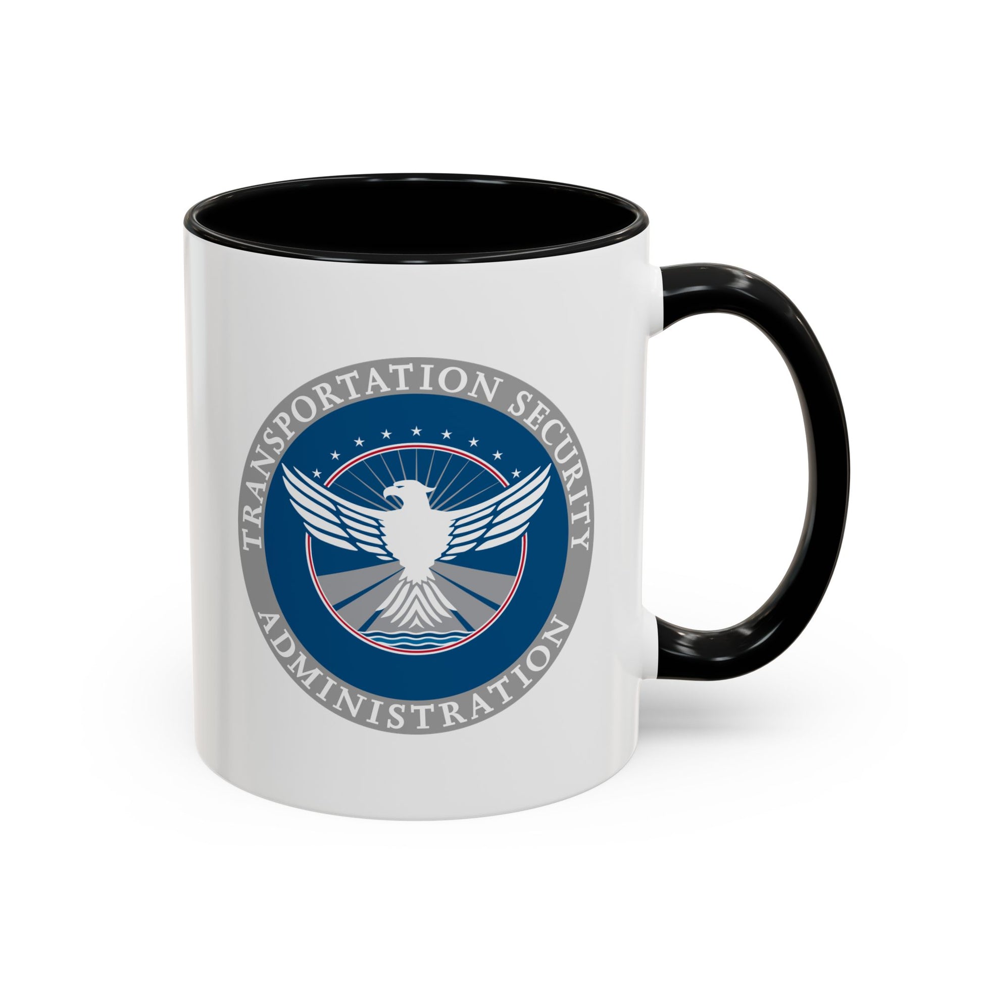 Transportation Security Administration Coffee Mug - Double Sided Print, Black Accent White Ceramic, 11oz by TheGlassyLass.com