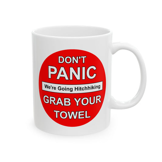 Don't Panic Coffee Mug - Double Sided White Ceramic 11oz by TheGlassyLass.com