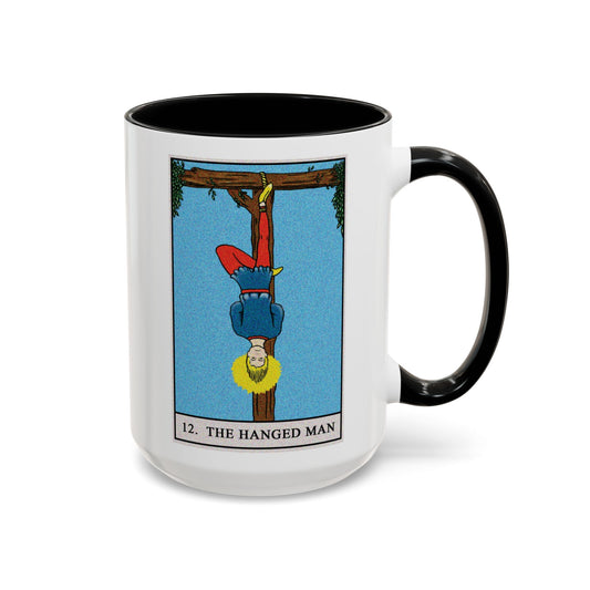 The Hanged Man Tarot Card Coffee Mug - Double Sided Black Accent White Ceramic 15oz by TheGlassyLass.com