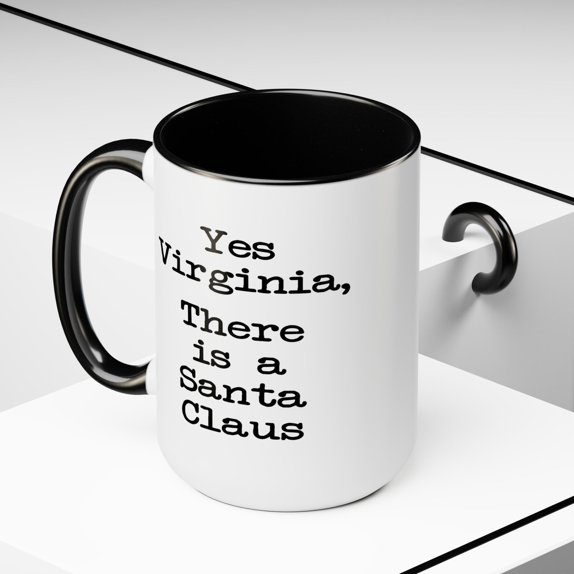 Yes Virginia Coffee Mug - Double Sided Black Accent White Ceramic 15oz by TheGlassyLass.com