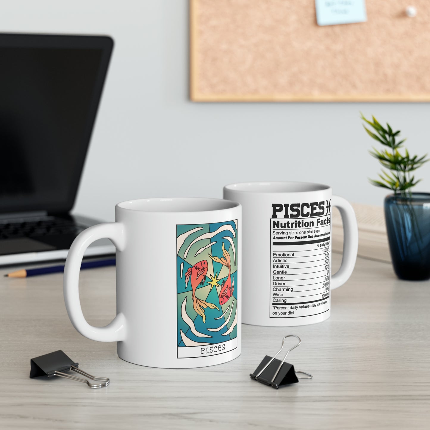 Pisces Tarot Card Coffee Mug - Double Sided 11oz White Ceramic by TheGlassyLass.com