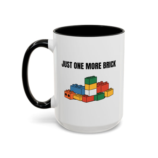 LEGO Just One More Brick Coffee Mug - Double Sided Black Accent White Ceramic 15oz by TheGlassyLass.com