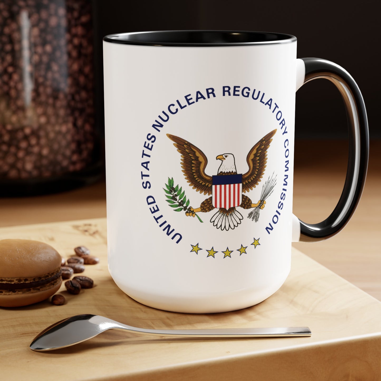 US NRC Coffee Mug - Double Sided Black Accent White Ceramic 15oz by TheGlassyLass.com