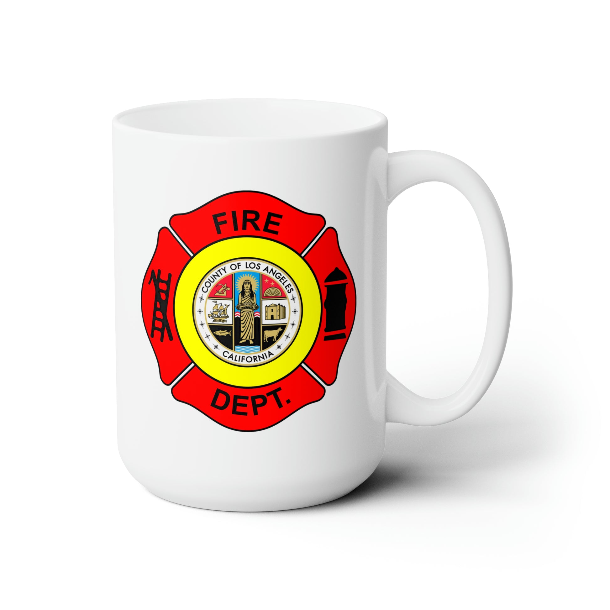 LA County Fire Department Coffee Mug - Double Sided White Ceramic 15oz by TheGlassyLass.com